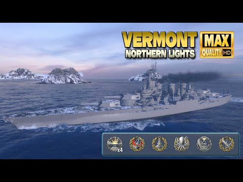 Видео: Линкор «Вермонт» наносит сокрушительный урон северному сиянию — World of Warships