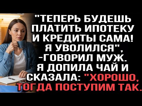 Видео: "Теперь будешь платить ипотеку и кредиты сама! Я уволился", — говорил муж. Я допила чай и сказала