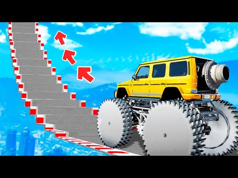 Видео: СМОГУТ ЛИ ОГРОМНЫЕ ТАЧКИ ПРОЕХАТЬ ПО СТУПЕНЬКАМ ЛЕСТНИЦЫ В ГТА 5! ЭКСПЕРИМЕНТ GTA 5 ОНЛАЙН