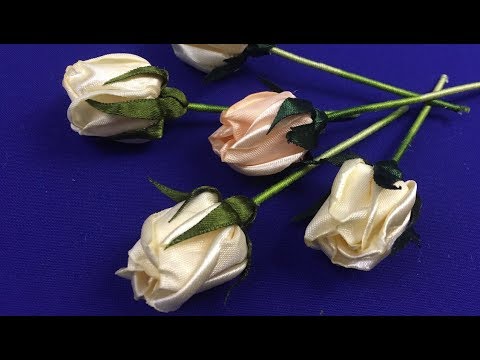 Видео: Ribbon rose buds/Сapullo de rosa de cintas/Бутон розы из лент