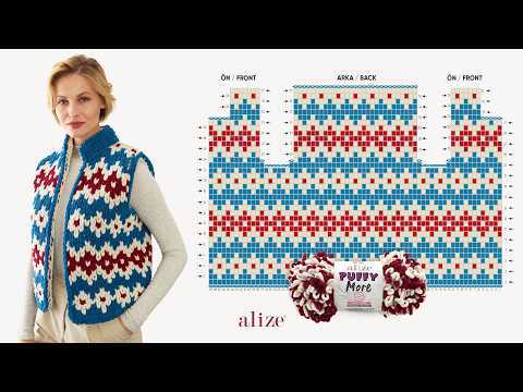 Видео: Жилет с узором Nordic с Alize Puffy More
