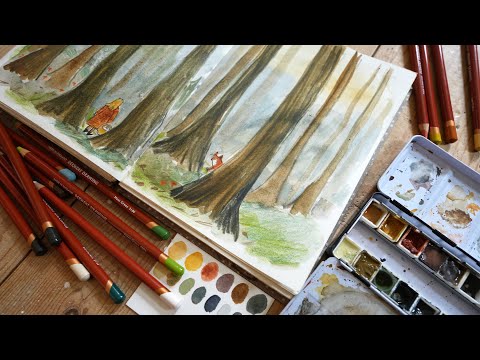 Видео: Рисуем лес вместе со мной 🌲 | НОВЫЕ карандаши для рисования Derwent + акварельные краски ручной р...