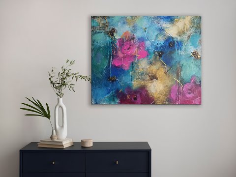 Видео: Пошаговая абстрактная цветочная живопись /Уроки рисования акрилом/ MariArtHome