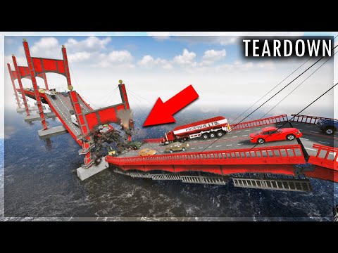Видео: КРУШЕНИЕ ОГРОМНОГО МОСТА С АВТОМОБИЛЯМИ В TEARDOWN