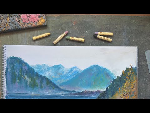 Видео: Порисуем вместе горы. Масляной пастелью.