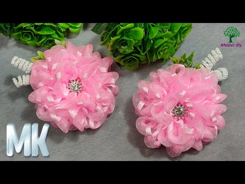 Видео: Пышные воздушные красивые бантики из органзы Интересный лепесток Легко и просто\Master diy  канзаши