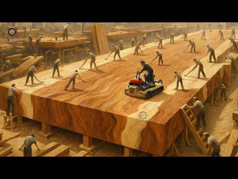 Видео: Гигантский стол из массива дерева растёт из огромного дерева | Впечатляющий процесс резки