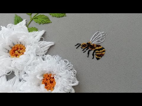 Видео: Вышивка гладью : Как вышить пчелку