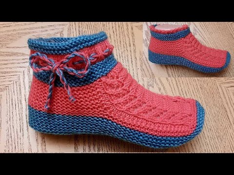 Видео: Тапочки следки на двух спицах без швов   // patik modelleri