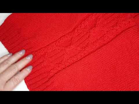 Видео: Свитер АЛЫЙ. Реглан сверху. Классический реглан. С простым араном. Размер 46. Подробное описание
