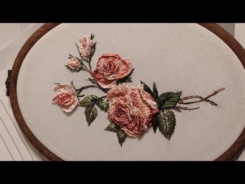Видео: Вышивка: Шелковые объёмные розы | вышивка гладью и литой шов