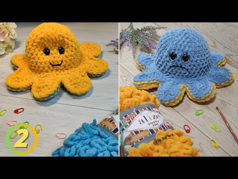 Видео: Игрушка перевертыш / Осьминог вывернушка из пряжи Alize Puffy Fine / Часть №2