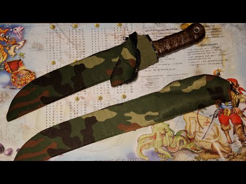 Видео: Самодельные ножны из микарты + чехол из камуфляжа для мачете Трамонтина 12 дюймов