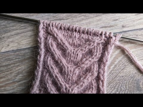 Видео: Объемный узор спицами "рельефная коса" (раппорт - 20 петля, 6 рядов).