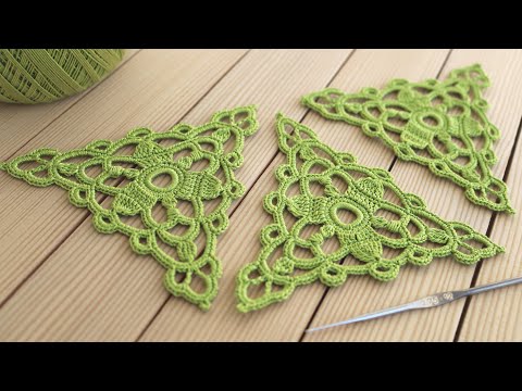 Видео: Треугольный МОТИВ вязание крючком МАСТЕР-КЛАСС схема вязания crochet lace triangle motif pattern