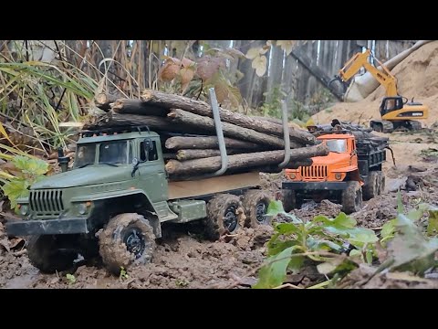 Видео: RC Уралы на лесозаготовках и бездорожье. WPL B36KM logging and mud offroad action