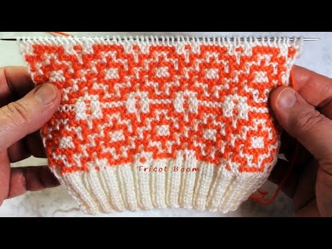 Видео: Мозаичный узор в виде каймы или полос / Вязание спицами.