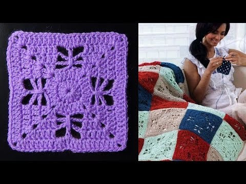 Видео: Плед из квадратных мотивов крючком. (Лёгкий уровень сложности).