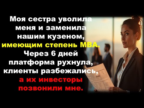 Видео: Моя сестра уволила меня и заменила на нашего кузена с дипломом MBA. 6 дней спустя…