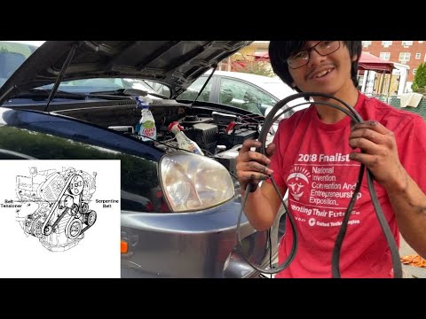 Видео: Как снять поликлиновой ремень Hyundai Santa Fe 2006 2005 04 03 02 | Со схемой и снятием брызговика