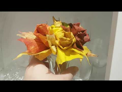 Видео: Букет из осенних кленовых листьев, розы из листьев клёна, мастер-класс