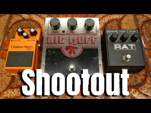 Видео: Boss DS-1 против EHX Big Muff против ProCo Rat