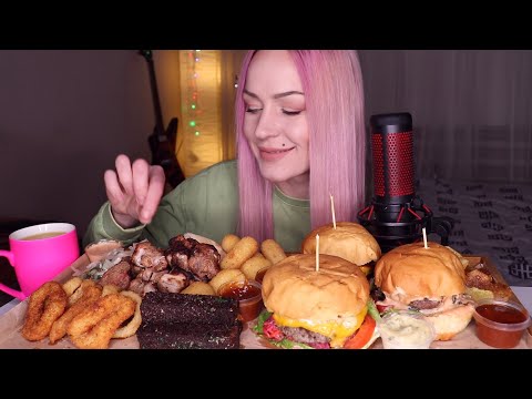 Видео: Eating | Бургеры, блюда в панировке, шашлык | Burgers, breaed didshes, barbecue no talking