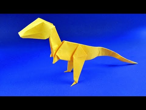 Видео: Как сделать динозавра из бумаги. Оригами динозавр из бумаги - Велоцираптор