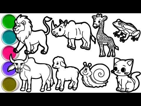 Видео: Рисуем удивительных и милых животных за 17 минут! Лев, носорог, жираф, лягушка, буйвол, овца, ули...