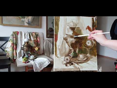 Видео: Натюрморт с самоваром. Основные этапы ведения длительной работы маслом.