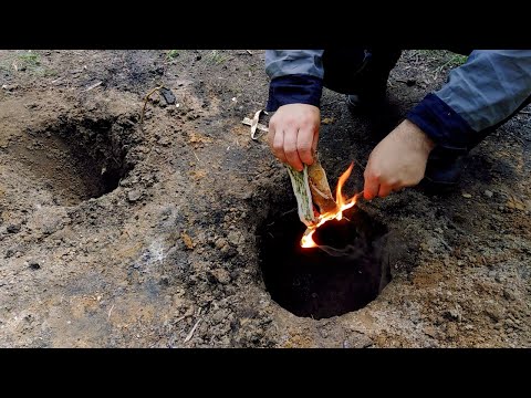 Видео: Тип костра "Дакотский очаг"/Готовим мясо на рожне/DAKOTA FIRE HOLE/Meat at the stake/Bushcraft