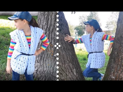 Видео: Жилетка на девочку из ALIZE PUFFY ( Ализе Пуффи). Вязание без спиц и крючка.