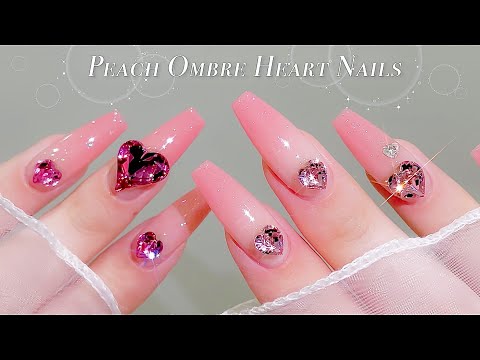 Видео: sub) Персиковые ногти с сердечками омбре!🍑💖/🇰🇷Корейские ногти / Нейл-арт / ASMR