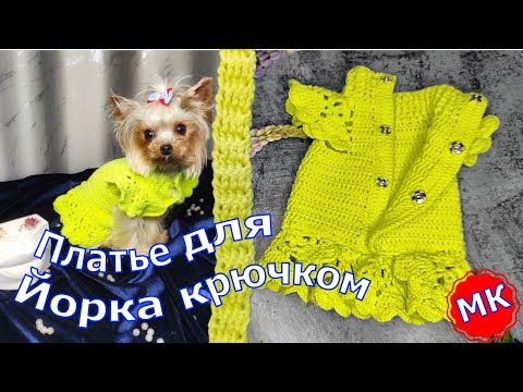 Видео: Dress for a dog by Crochet | Платье "ФАВОРИТ" (свитер) для собаки Йорка крючком