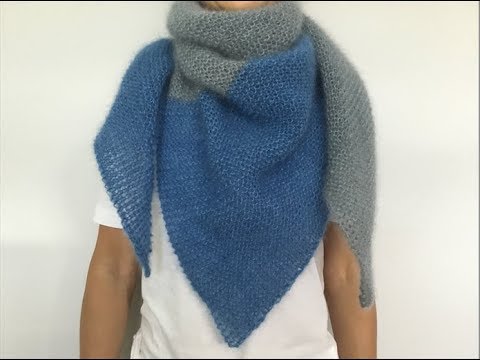 Видео: Двухцветный шейный платок Бактус из тонкой мохеровой пряжи. Simple knitting shawl