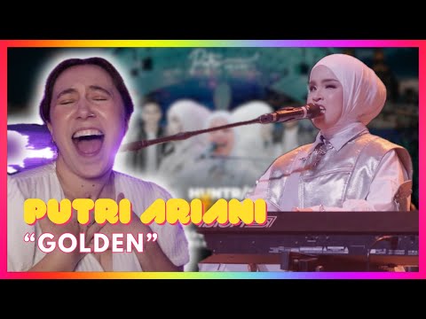 Видео: Putri Ariani "Golden" (F1 Singapore Live Perform) | Видеореакция Mireia Estefano