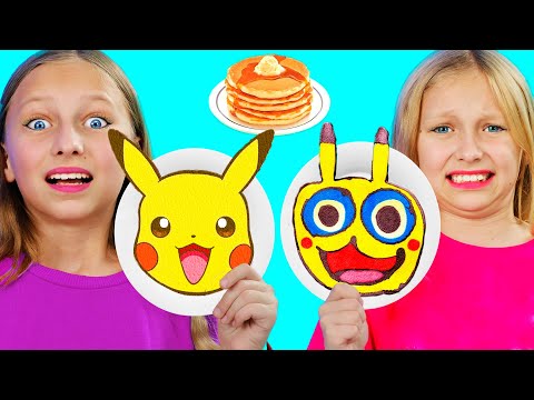 Видео: Рисуем блинами челлендж 2! Pancake Art Challenge 2