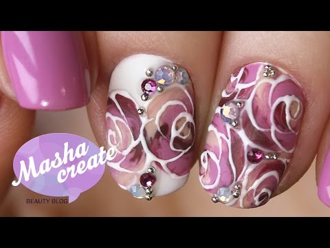 Видео: Дизайн ногтей "Розы гель лаком". Нежный маникюр со Стразами на Матовом топе. Обзор гель лака Lovely