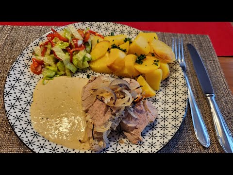 Видео: Свиная вырезка в духовке со сливочным соусом и картофелем - пробка для запекания / @Jana C.