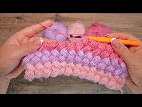Видео: Узор из пышных столбиков крючком, видео ❤ Crochet Bean Stitch ❤ बुनना