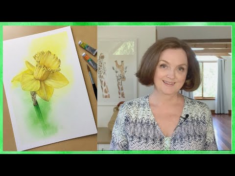 Видео: Акварельный нарцисс // Смешивание желтого с дополнительным цветом