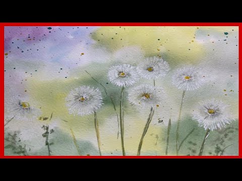 Видео: Easy way to paint dandelions when you are a beginner. Акварель для начинающих.