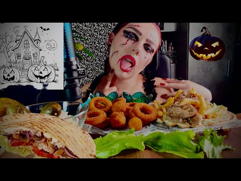 Видео: МУКБАНГ/ХЭЛЛОУИН 🎃🕷️/ЛУКОВЫЕ КОЛЬЦА /ASMR/FOOD/ПИТА 🌮