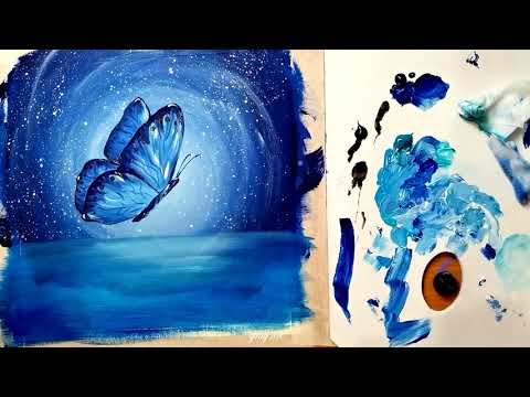 Видео: Отражение Бабочки. Рисунки акриловыми красками для начинающих