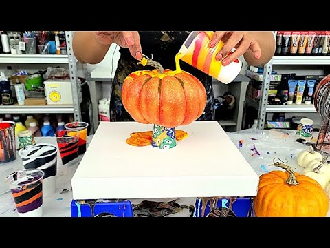 Видео: Тыквенный налив! Акриловая заливка тыквы + 4 красивых картины ~ Satisfying