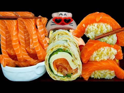 Видео: ASMR MUKBANG :) шоу с лапшой из лосося и сырным роллом из лосося и поеданием суши из лосося!