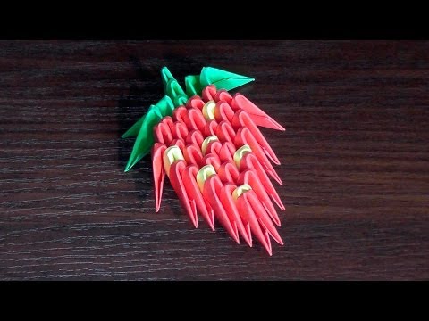 Видео: Клубника из модулей оригами из бумаги пошаговая сборка [Для начинающих]
