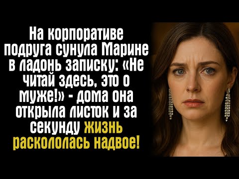 Видео: На корпоративе подруга сунула Марине в ладонь записку: «Не читай здесь, это о муже!» — дома она...