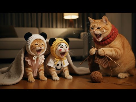 Видео: Розыгрыш на Хэллоуин! 🎃 Рыжая сестра наряжает котёнка в тигровую шапку, чтобы напугать маму-кошку...