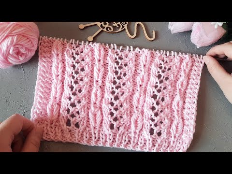 Видео: Вяжем узор "Ажур и объемные листики" спицами.